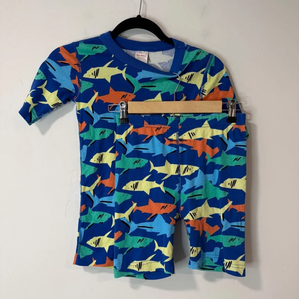 Hanna Andersson Kids Pajama Set 12 Blue Excellent Shark Organic Cotton Shortie